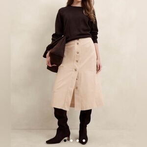 Banana Republic Cream Button-Front Midi Skirt